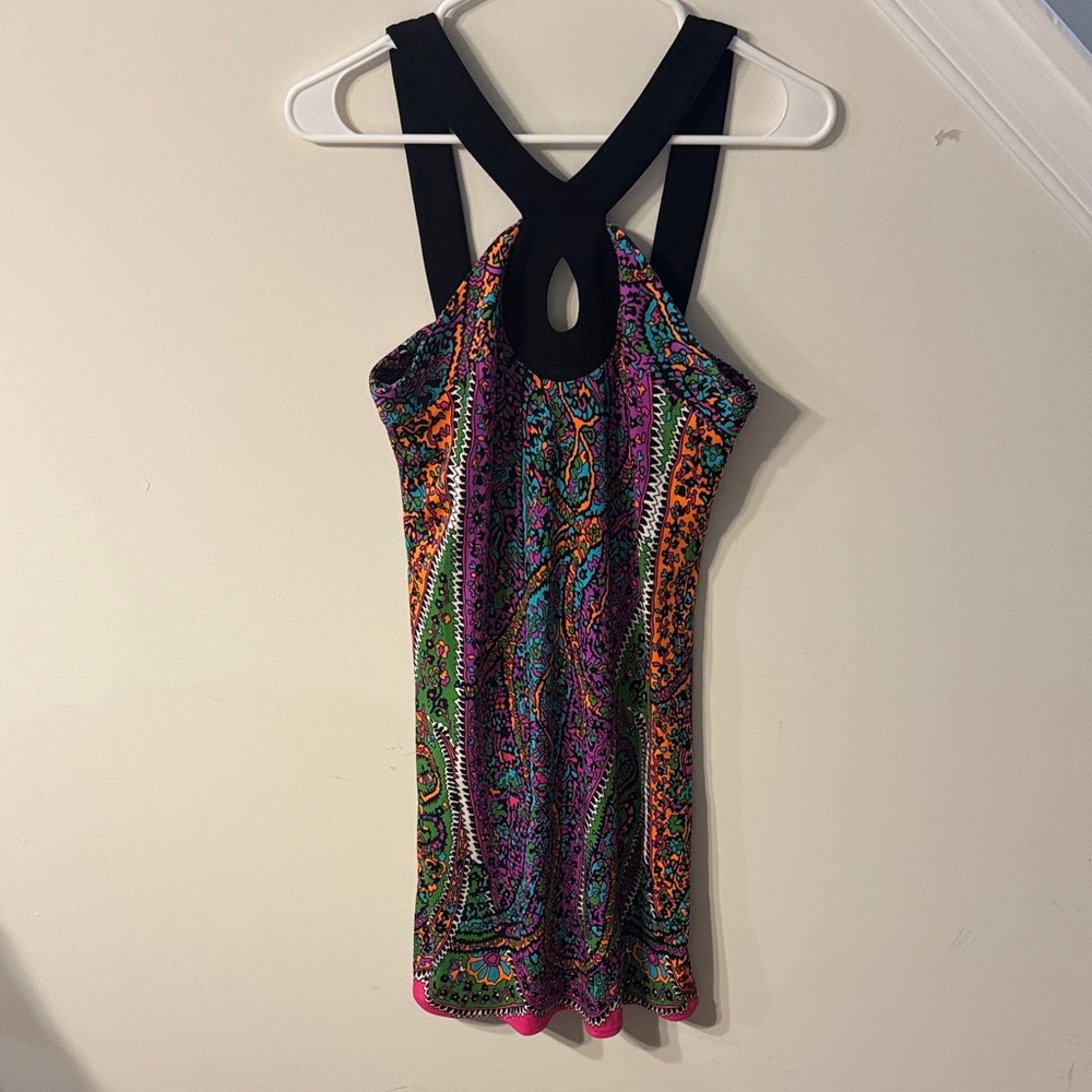 Paisley Print Dress with Black Straps